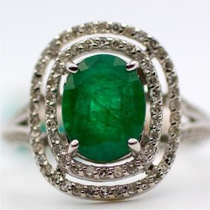 EFFY EMERALD & DIAMOND 14k White Gold Ring retail$5250 Like New Sz7.25 resizable